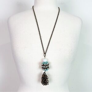 PAM HIRAN ANTHROPOLOGIE LONG CHANDELIER BEADED CHARM BOHO TASSLE NECKLACE